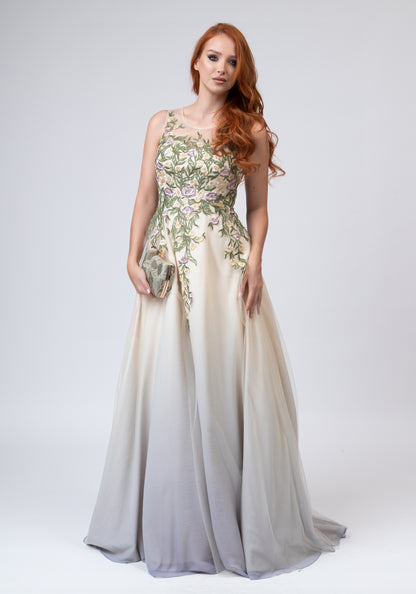 White long dress with floral elements