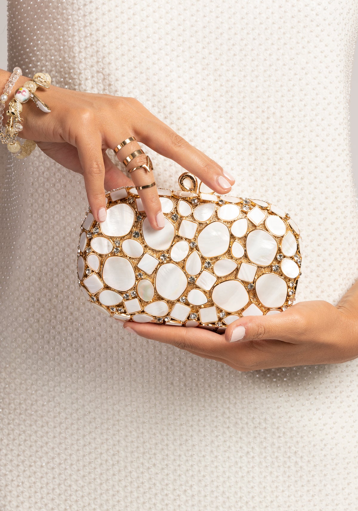 White and gold luxury handbag