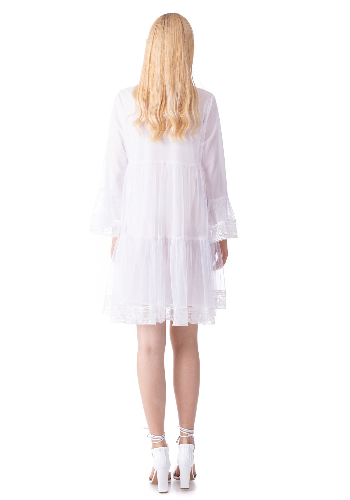 Embroidered Short White Tulle Dress