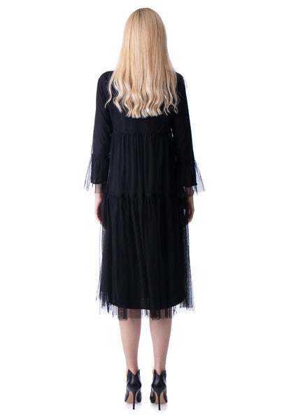 Embroidered Long Beige Tulle Dress