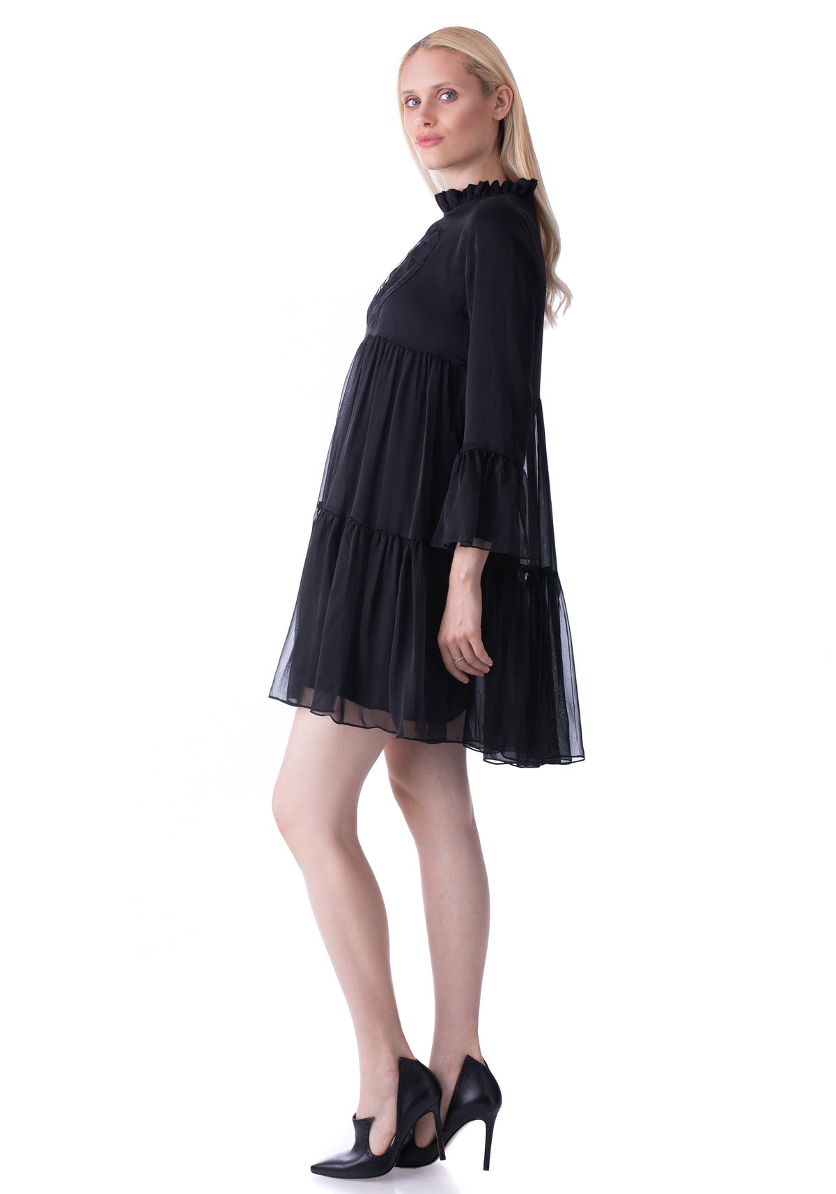 Embroidered Short Black Dress
