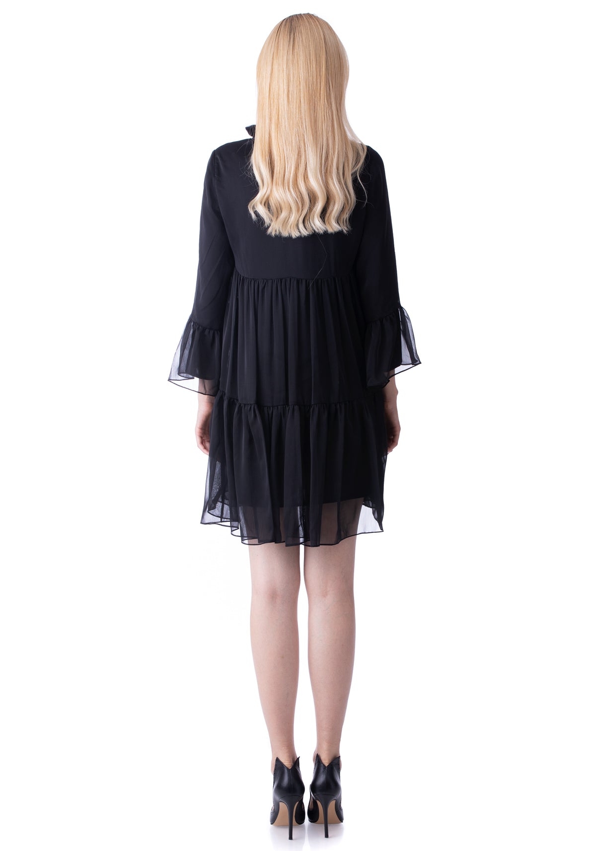 Embroidered Short Black Dress