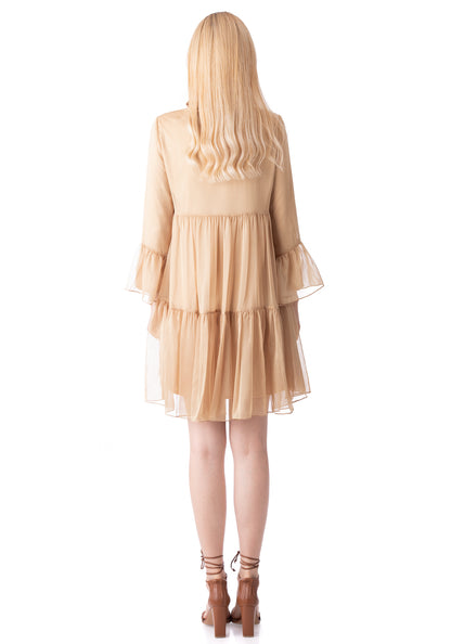 Embroidered Short Beige Dress
