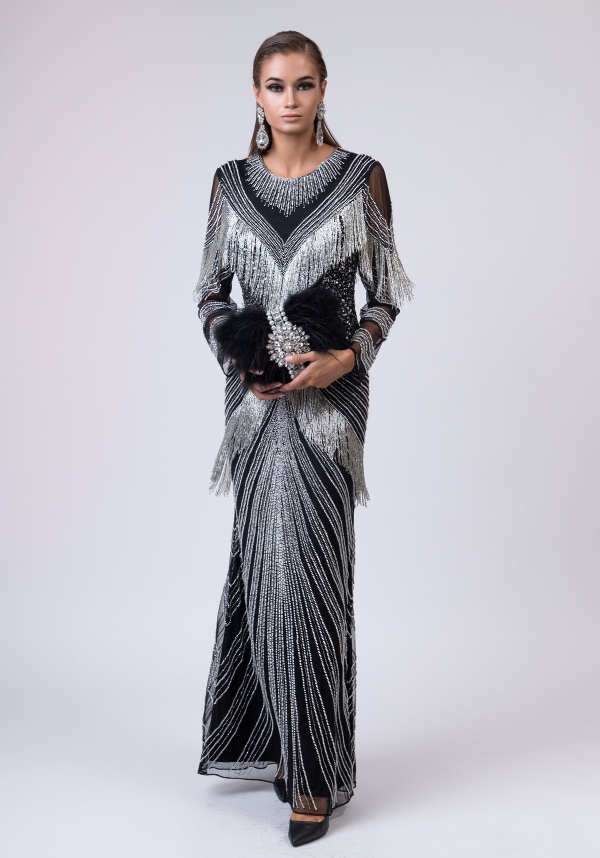 Black and silver long dress