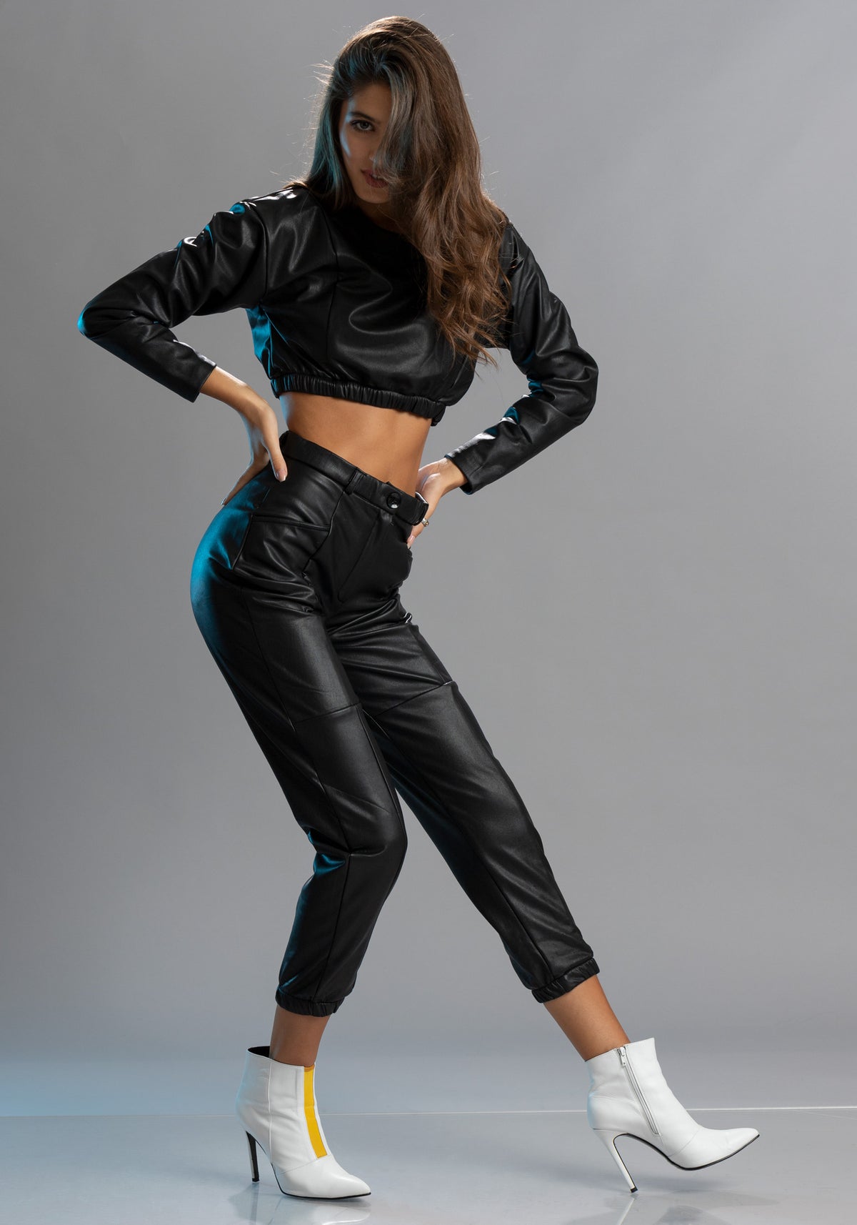 Faux Leather Cropped Top &amp; Pants Co-ord